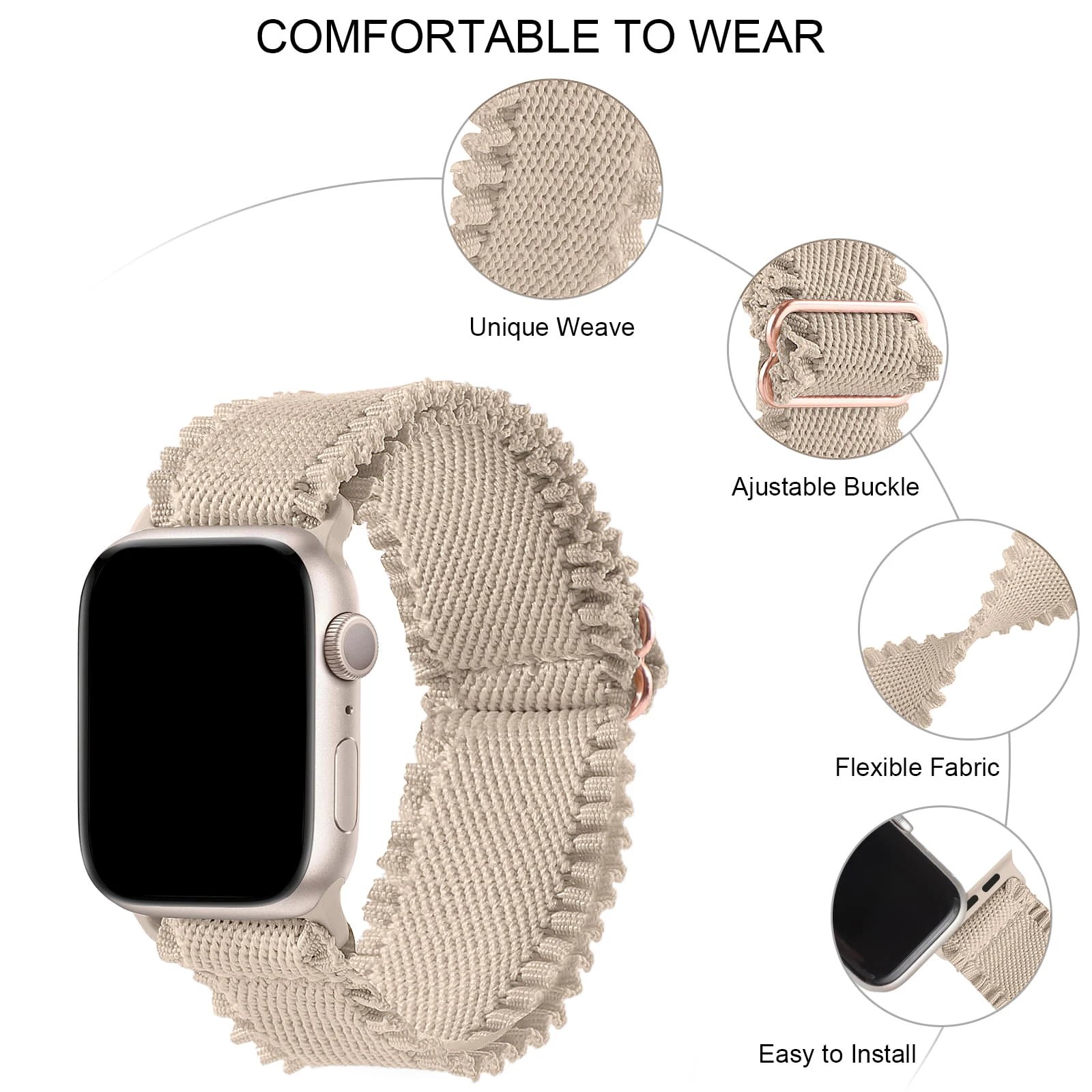 Woman Lace Elastic Nylon Band Compatible with Apple Watch Dial Of 38/40/41mm 42/44/45/46/49mm, Soft Solo Loop Wristband