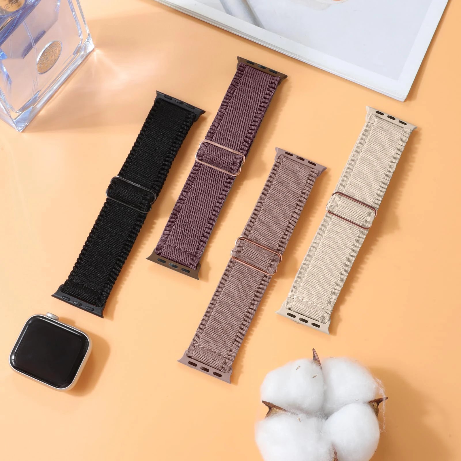 Woman Lace Elastic Nylon Band Compatible with Apple Watch Dial Of 38/40/41mm 42/44/45/46/49mm, Soft Solo Loop Wristband
