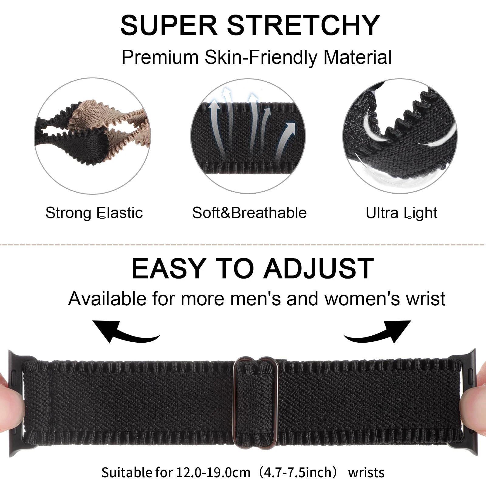 Woman Lace Elastic Nylon Band Compatible with Apple Watch Dial Of 38/40/41mm 42/44/45/46/49mm, Soft Solo Loop Wristband