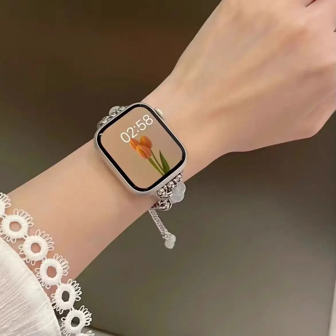 New Beads Metal Link Strap For Apple Watch Band For Women 38mm 40mm 41mm 42mm 44mm 45mm 46mm 49mm New Beads Metal Link Strap For Apple Watch Band For Women 38mm 40mm 41mm 42mm 44mm 45mm 46mm 49mm