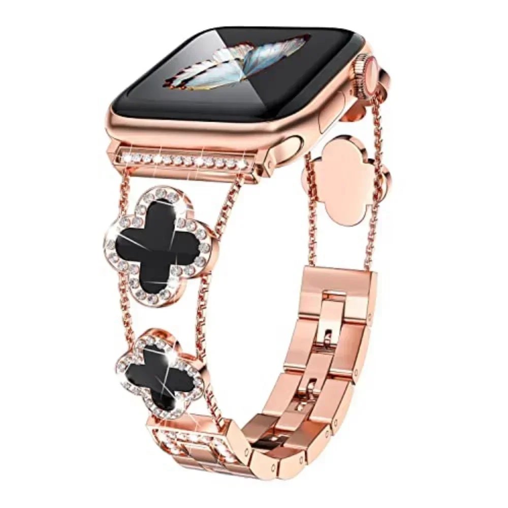 Diamond Four-leaf Clover Metal Strap for Apple Watch Ultra2 Women Band 49/46/45/44/42/41/40/38 Iwatch Series 10 9 8 7 6 Bracelet Diamond Four-leaf Clover Metal Strap for Apple Watch Ultra2 Women Band 49/46/45/44/42/41/40/38 Iwatch Series 10 9 8 7 6 Bracelet