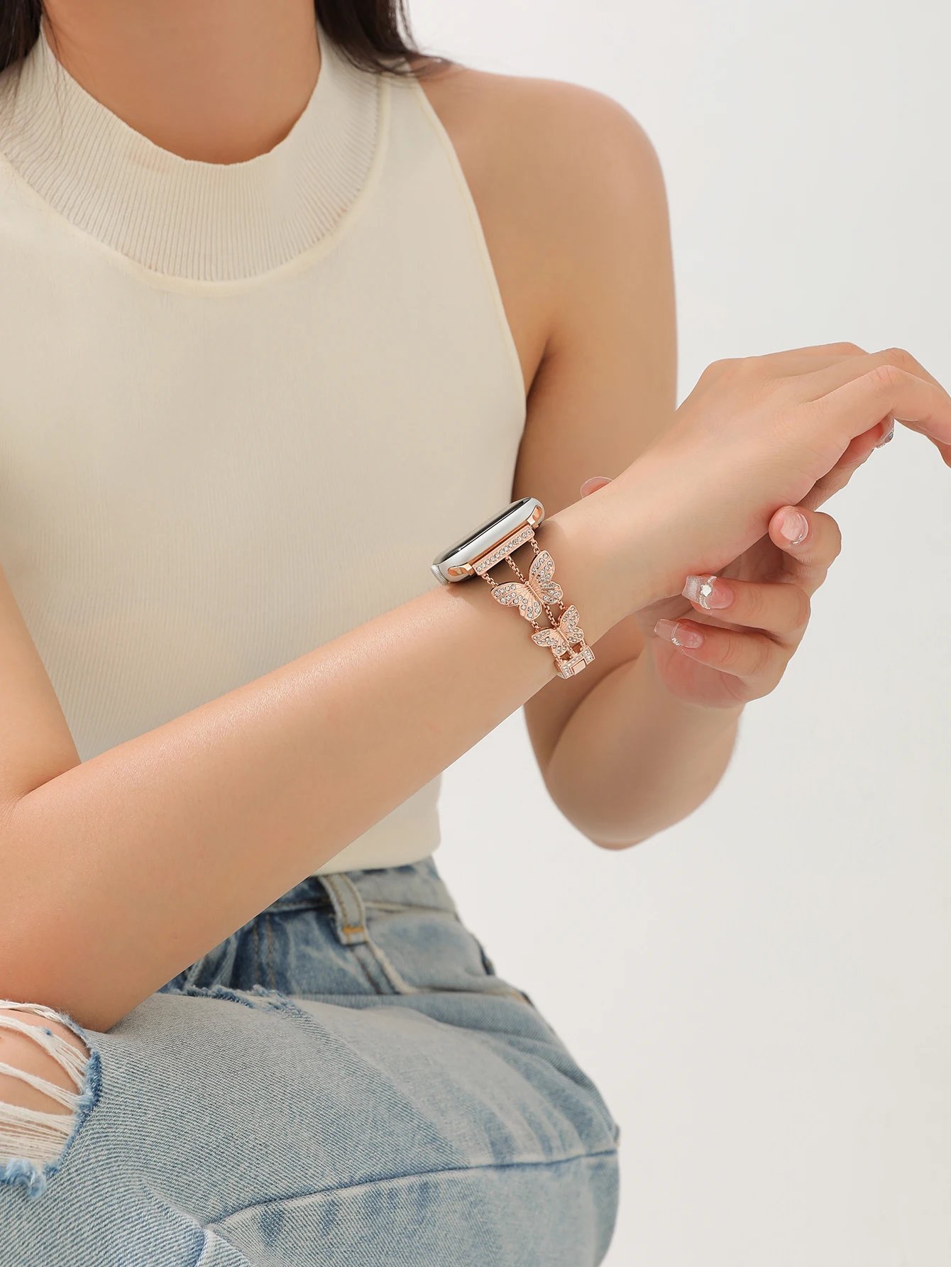 Metal Strap For Apple Watch Band Ultra 4mm 45mm 40mm 41mm 49mm Bling Butterfly Bracelet Chain for iWatch Series 9 8 7 6 5 SE 4 3