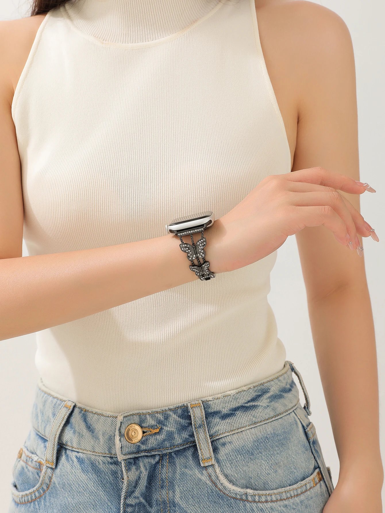 Metal Strap For Apple Watch Band Ultra 4mm 45mm 40mm 41mm 49mm Bling Butterfly Bracelet Chain for iWatch Series 9 8 7 6 5 SE 4 3