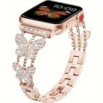 Metal Strap For Apple Watch Band Ultra 4mm 45mm 40mm 41mm 49mm Bling Butterfly Bracelet Chain for iWatch Series 9 8 7 6 5 SE 4 3