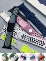 Breathable Silicone Strap For apple Watch bands 40mm 44mm 45mm 41mm 46mm 42mm correa bracelet iWatch Series 10 11 8 SE 9 7 6 5 3