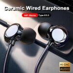 Ceramic Wired  Headphones USB Type C 3.5mm HIFI Stereo Sport Music Earphones With Microphone Earbud For Samsung iPhone 16 Xiaomi