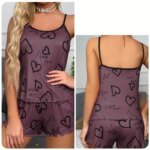 Heart-shaped printed women's pajamas set sexy pajamas silk pleated vest shorts set soft and comfortable home wear sweet and cute - Image 2