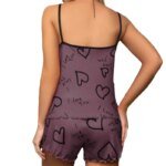 Heart-shaped printed women's pajamas set sexy pajamas silk pleated vest shorts set soft and comfortable home wear sweet and cute - Image 6