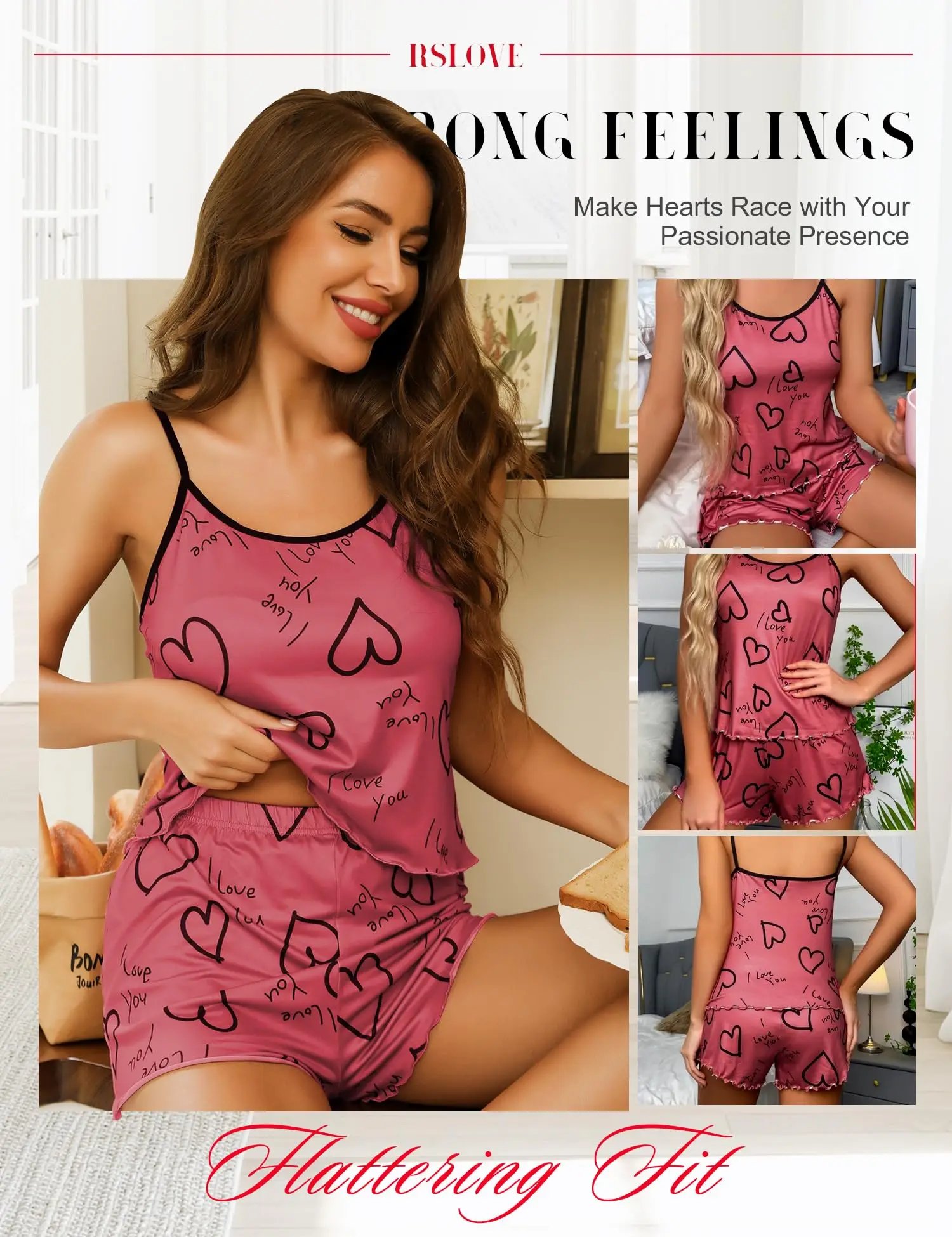 Heart-shaped printed women's pajamas set sexy pajamas silk pleated vest shorts set soft and comfortable home wear sweet and cute