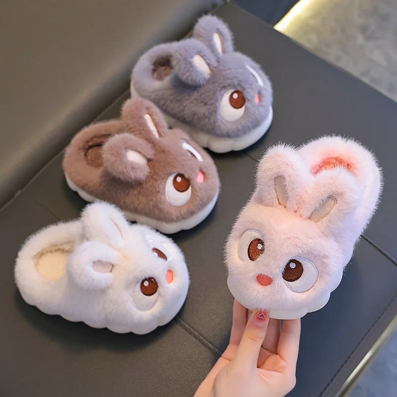 Children's Rabbit Cotton Slippers, Anti-slip, Warm, Indoor, Home, Parent and Child, Baby Shoes, Winter