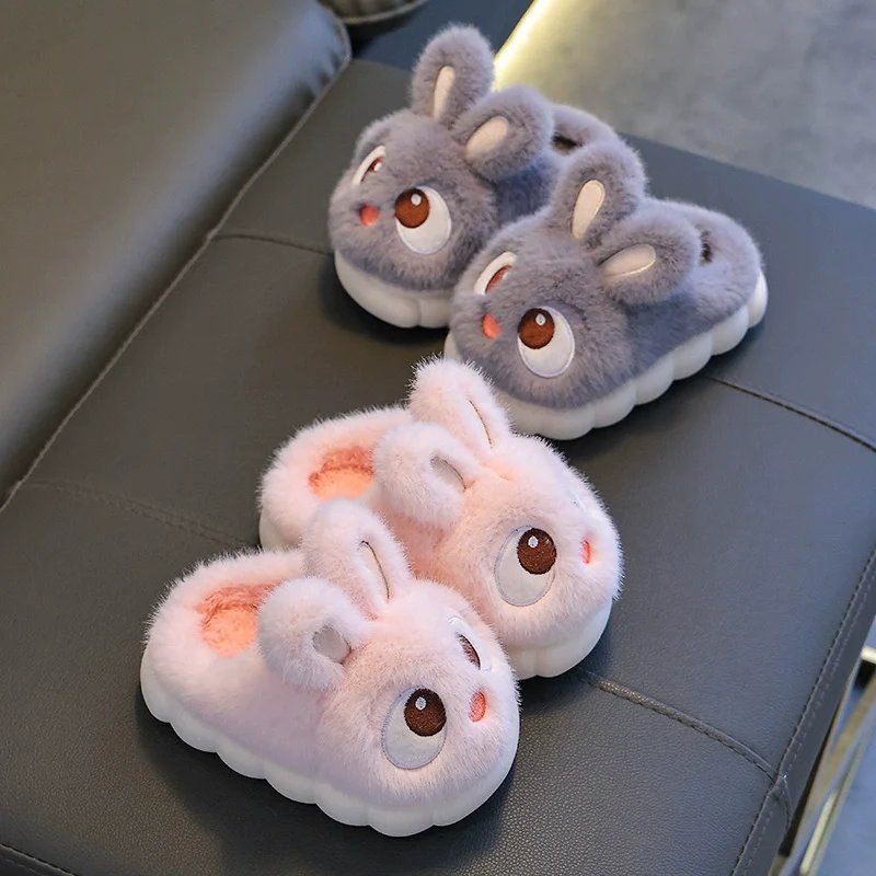 Children's Rabbit Cotton Slippers, Anti-slip, Warm, Indoor, Home, Parent and Child, Baby Shoes, Winter