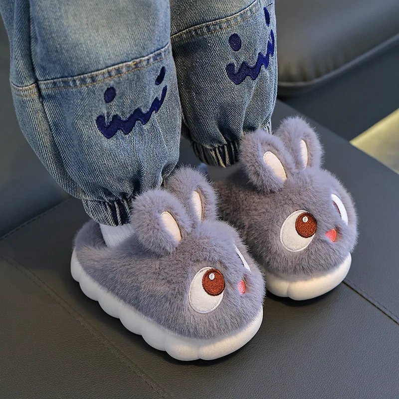 Children's Rabbit Cotton Slippers, Anti-slip, Warm, Indoor, Home, Parent and Child, Baby Shoes, Winter