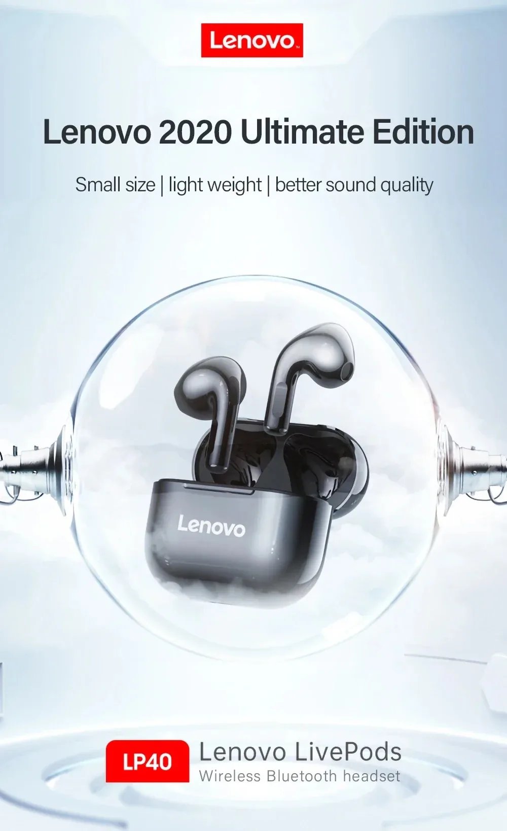New LP40 Bluetooth V5.0 Earphones Anti-sweat Lightweight Headphones Compatible With Smart Phone Laptop Computer Earbuds