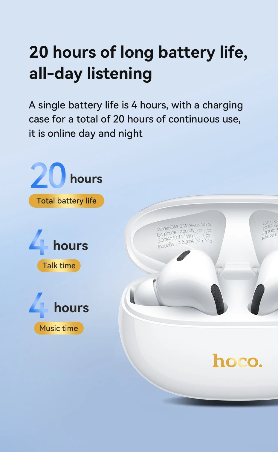 HOCO EW60 TWS Bluetooth Wireless Headphones - Waterproof Touch Control Earbuds with HD Mic for Smartphones HOCO EW60 TWS Bluetooth Wireless Headphones - Waterproof Touch Control Earbuds with HD Mic for Smartphones