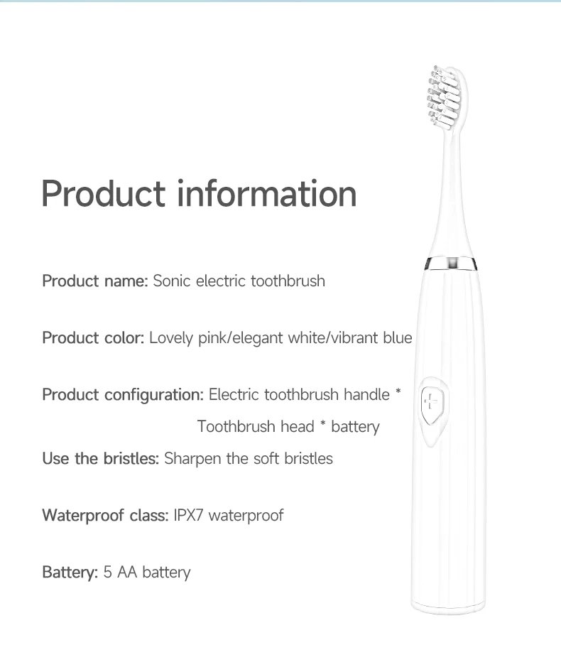 Soft DuPont Bristle Electric Toothbrush for Adults  Portable Battery Endurance IPX6 Waterproof Intelligent Effective Oral Care