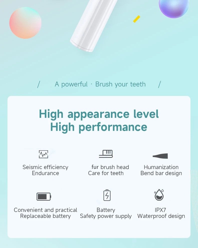 Soft DuPont Bristle Electric Toothbrush for Adults  Portable Battery Endurance IPX6 Waterproof Intelligent Effective Oral Care