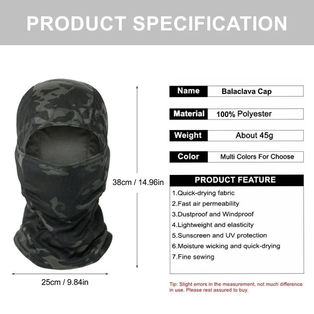 Camouflage Balaclava Hat Cycling Full Face Mask Outdoor Sports Hunting Hiking Ski Mask Motorcycle Helmet Inner Cap