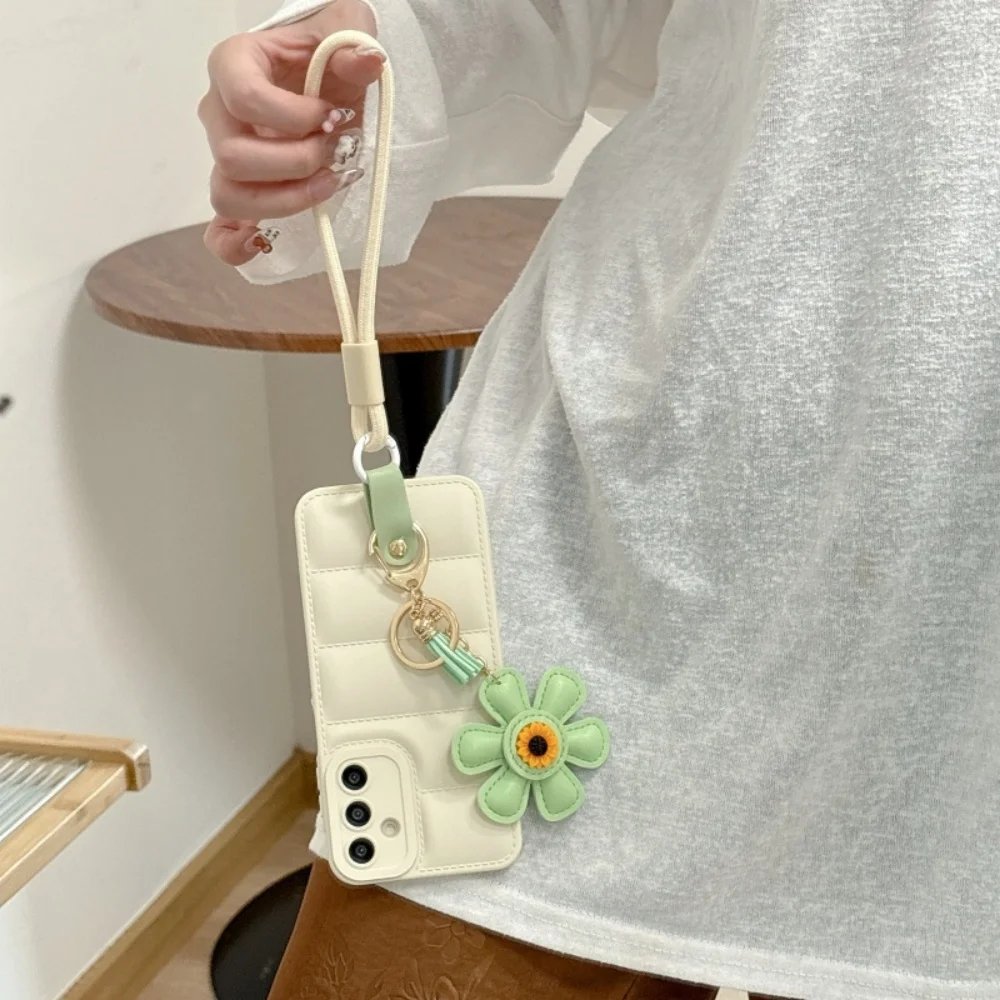 Luxury Down Jacket Sunflower Wrist Strap Case for Samsung Galaxy S25 S24 Ultra S23 S22 Plus S21 FE A56 A55 A54 A16 A35 A15 Cover