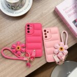 Luxury Down Jacket Sunflower Wrist Strap Case for Samsung Galaxy S25 S24 Ultra S23 S22 Plus S21 FE A56 A55 A54 A16 A35 A15 Cover - Image 2