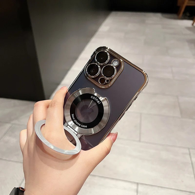 Ultra Thin Borderless Magsafe Case For iPhone 14 16 13 12 11 15 17 Pro Max Air Folding Holder Camera Protector Clear Hard Cover