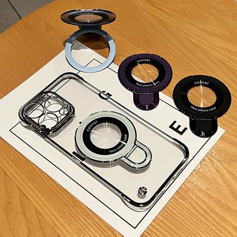 Ultra Thin Borderless Magsafe Case For iPhone 14 16 13 12 11 15 17 Pro Max Air Folding Holder Camera Protector Clear Hard Cover