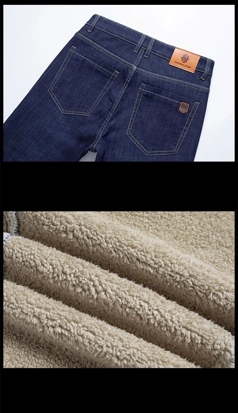 Winter Lamb Fluff Denim Straight Pants Men Thicken Big Size 40 Jeans High Waist Stretch Jeansy Fleece Lined Warm Slim Vaqueros Winter Lamb Fluff Denim Straight Pants Men Thicken Big Size 40 Jeans High Waist Stretch Jeansy Fleece Lined Warm Slim Vaqueros