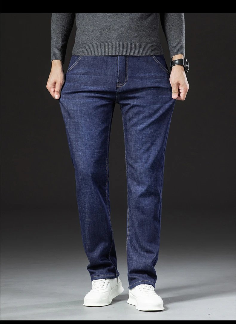Winter Lamb Fluff Denim Straight Pants Men Thicken Big Size 40 Jeans High Waist Stretch Jeansy Fleece Lined Warm Slim Vaqueros Winter Lamb Fluff Denim Straight Pants Men Thicken Big Size 40 Jeans High Waist Stretch Jeansy Fleece Lined Warm Slim Vaqueros