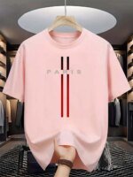 Men's new polyester fabric comfortable and breathable round neck T-shirt Paris letter printed pattern outdoor casual top - Image 5