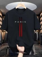 Men's new polyester fabric comfortable and breathable round neck T-shirt Paris letter printed pattern outdoor casual top - Image 3