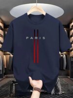 Men's new polyester fabric comfortable and breathable round neck T-shirt Paris letter printed pattern outdoor casual top