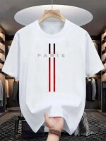 Men's new polyester fabric comfortable and breathable round neck T-shirt Paris letter printed pattern outdoor casual top - Image 2