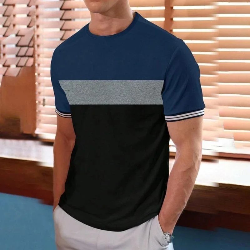 Summer new men's round-neck printed T-shirt, Harajuku street sporty casual men's short-sleeved plus comfortable top