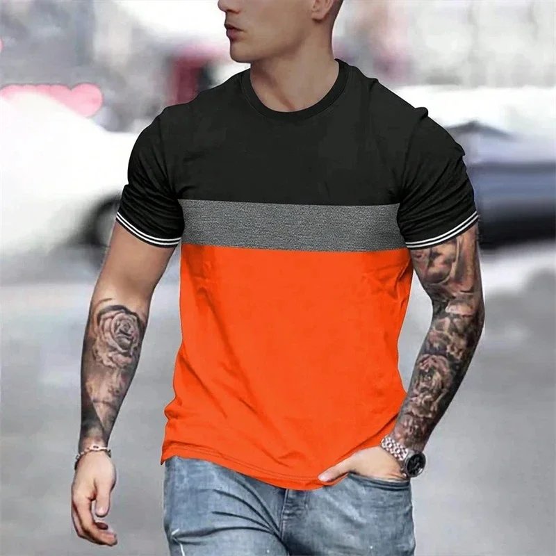 Summer new men's round-neck printed T-shirt, Harajuku street sporty casual men's short-sleeved plus comfortable top