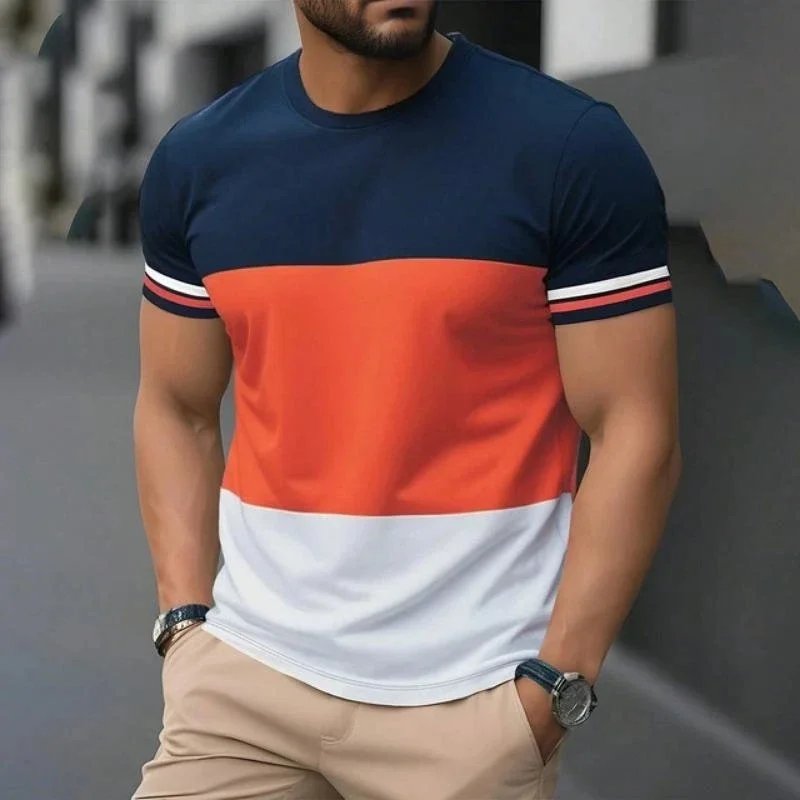 Summer new men's round-neck printed T-shirt, Harajuku street sporty casual men's short-sleeved plus comfortable top
