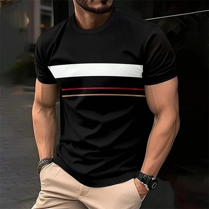 Summer new men's round-neck printed T-shirt, Harajuku street sporty casual men's short-sleeved plus comfortable top