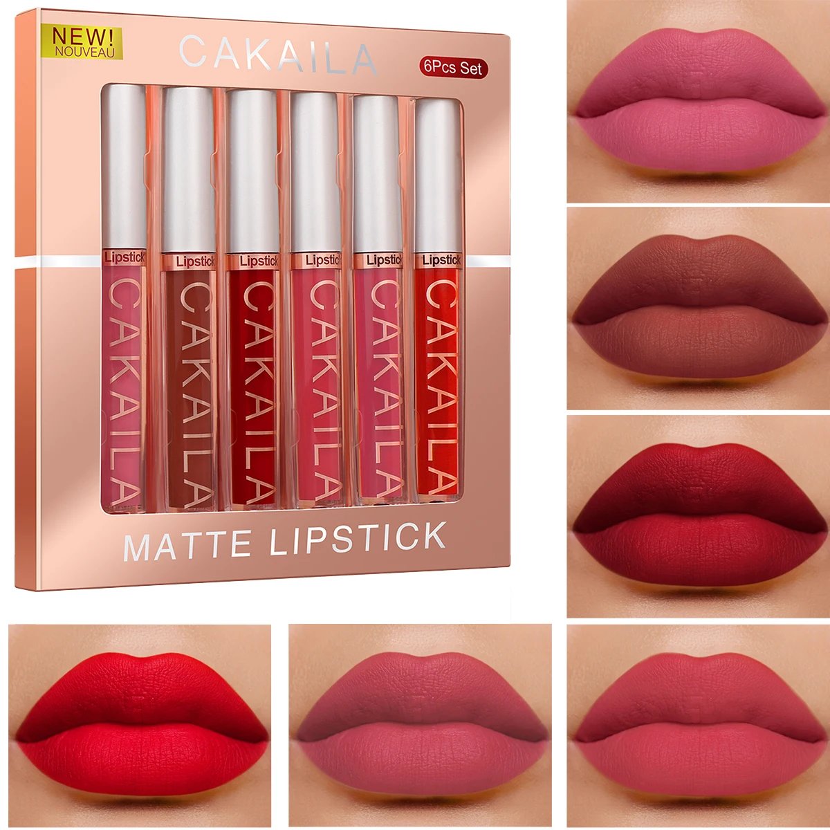3809-3rm6l5.jpg 6-Color Lip Gloss CAKAILA Lipstick Set Liquid Matte Velvet Matte Women's Makeup Long-lasting Waterproof Non-stick Cup Non-fade - Image 1