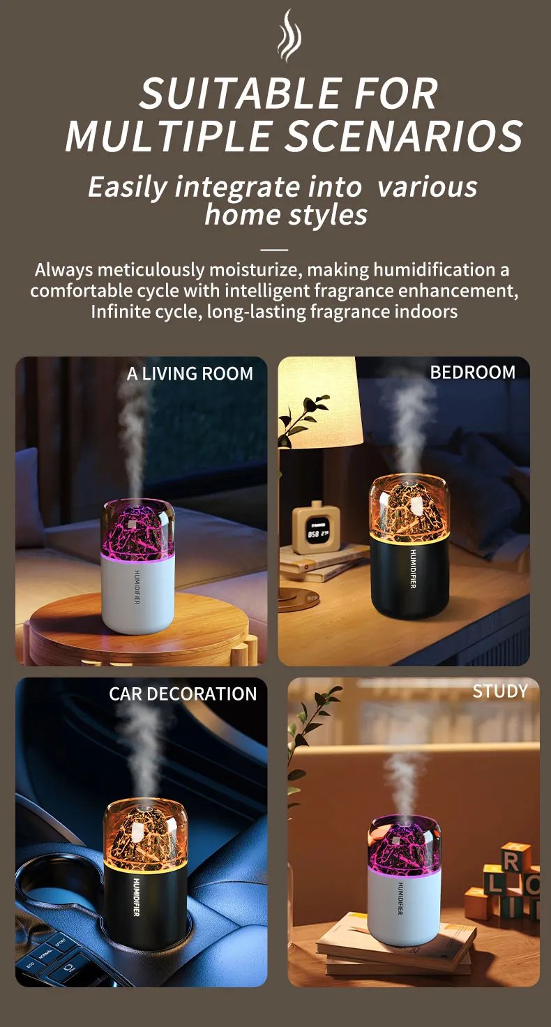 The simulated volcanic color lamp humidifier USB aromatherapy diffuser is suitable for use in cars, homes, bedrooms, as a gift, The simulated volcanic color lamp humidifier USB aromatherapy diffuser is suitable for use in cars, homes, bedrooms, as a gift,