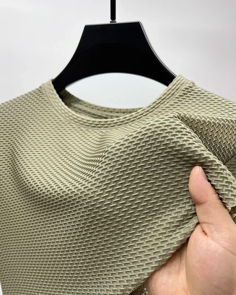 Summer Ice Silk High-End Solid Color High Quality Short Sleeve T Shirts Men's Breathable Fashion T-Shirt Male Brand Clothes 4XL