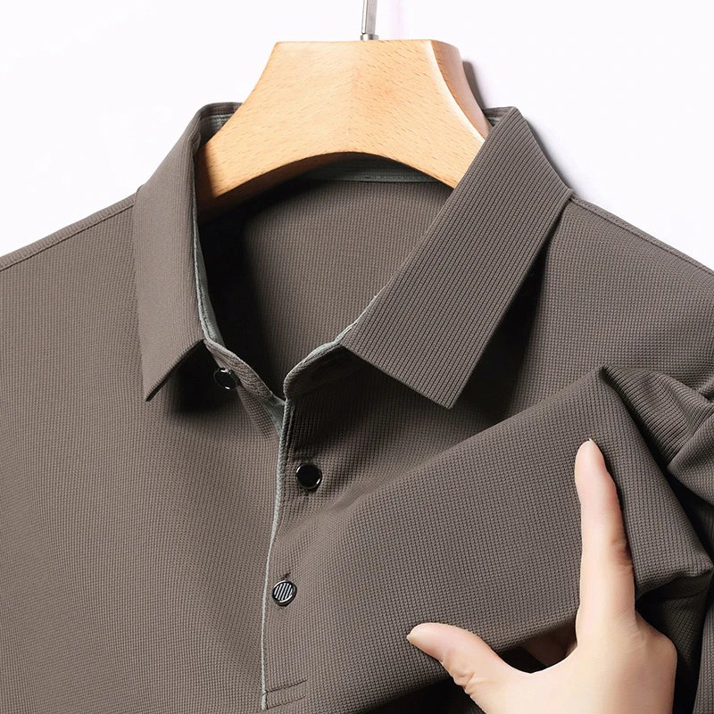 2025 New Men's Business Casual Short Sleeved Shirt Solid Color Polo Shirt Fashionable Breathable Comfortable Versatile Top