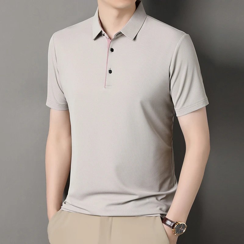 2025 New Men's Business Casual Short Sleeved Shirt Solid Color Polo Shirt Fashionable Breathable Comfortable Versatile Top