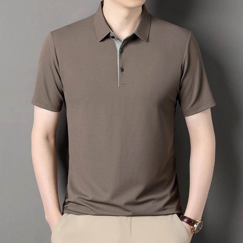 2025 New Men's Business Casual Short Sleeved Shirt Solid Color Polo Shirt Fashionable Breathable Comfortable Versatile Top