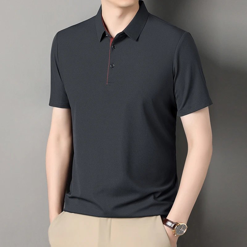 2025 New Men's Business Casual Short Sleeved Shirt Solid Color Polo Shirt Fashionable Breathable Comfortable Versatile Top