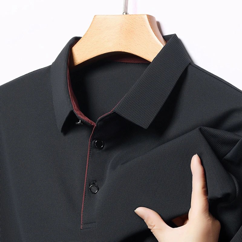 2025 New Men's Business Casual Short Sleeved Shirt Solid Color Polo Shirt Fashionable Breathable Comfortable Versatile Top