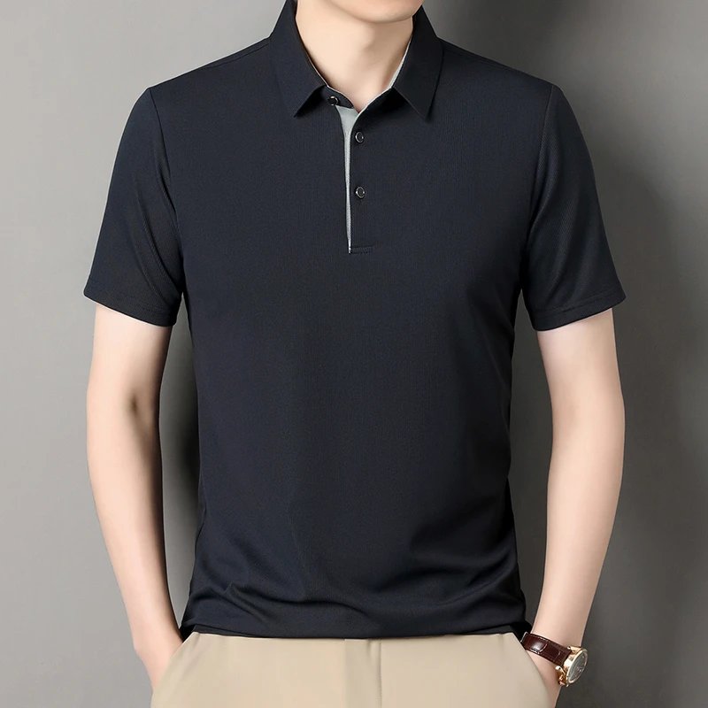 2025 New Men's Business Casual Short Sleeved Shirt Solid Color Polo Shirt Fashionable Breathable Comfortable Versatile Top