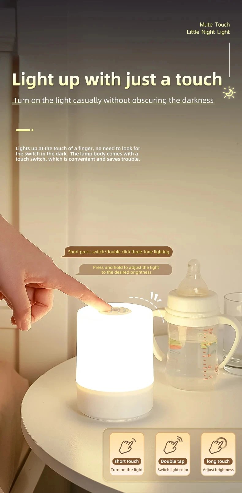 3 Modes Touch Night Lamp Dimming Bedroom Bedside Lamp USB Charging Night Light Ambient Light Soft Light Table Lamp For Kids Gift 3 Modes Touch Night Lamp Dimming Bedroom Bedside Lamp USB Charging Night Light Ambient Light Soft Light Table Lamp For Kids Gift