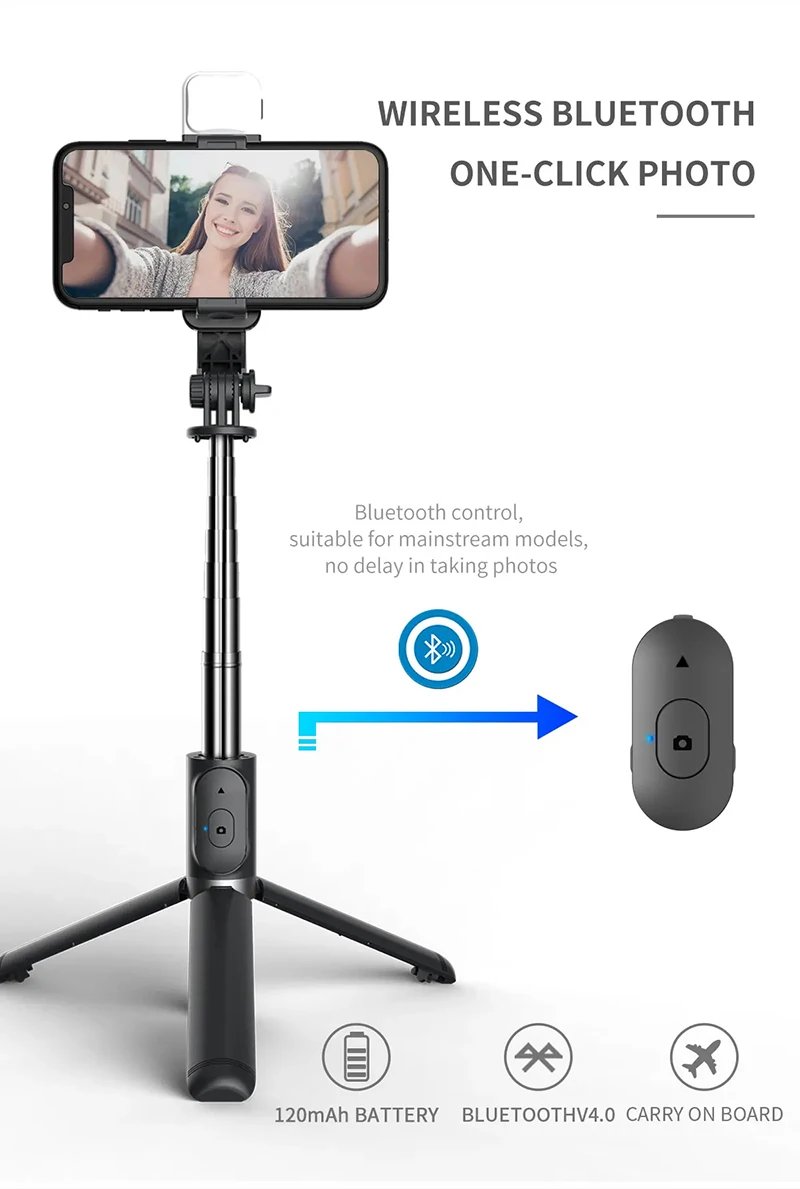 Selfie Stick 1045mm With Wireless Bluetooth LED Fill Light Extended Tripod With Remote Shutter For Android IOS Cellphone