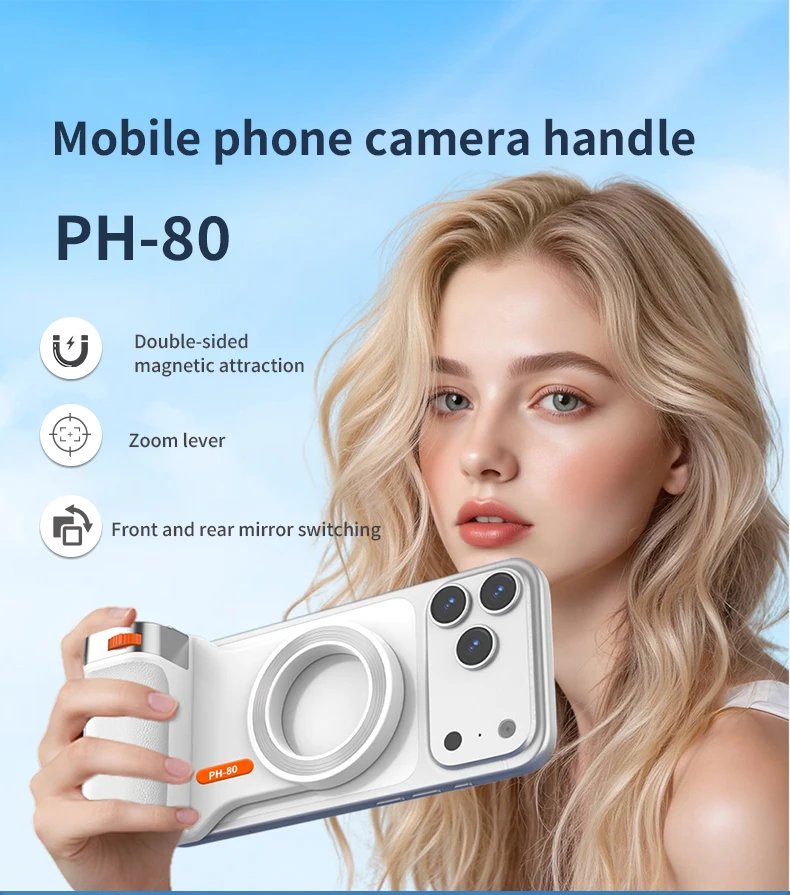 PH-80 Magnetic Camera Grip with Remote Shutter Fill Light Remote Control Handle Universal for Phones