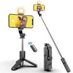 Wireless Bluetooth Selfie Stick Foldable Portable Tripod With Fill Light Shutter Remote Control For Android Phone Live Streaming
