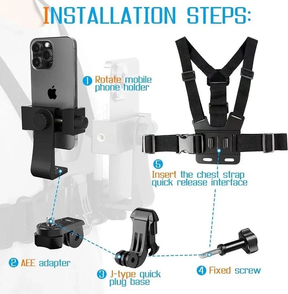 Hands Free Adjustable Chest Strap Stand Universal Harness Strap Stabilizer Selfie Stick Monopod for IPhone GoPro Go Pro Tripod