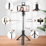 Bluetooth Selfie Stick Tripod Desktop Stand, Phone Holder, Wireless Remote Shutter, for iPhone Android, Option with Fill Light - Image 5